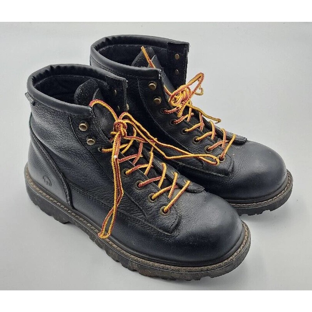 Wolverine Black Leather Work Boots with Orange Laces